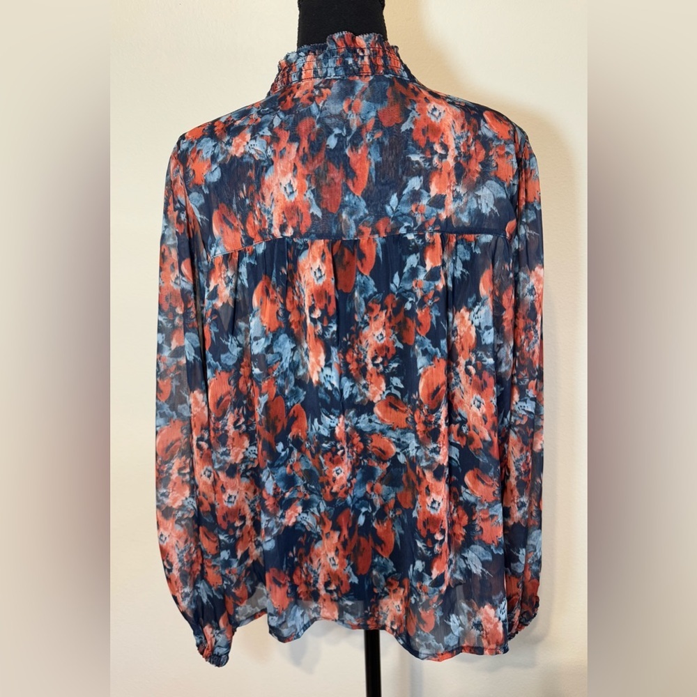 Sam Edelman~ Women’s Sheer Front Tie V-Neck long Sleeve Floral Blouse Size Large - Picture 5 of 11